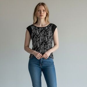 French Connection Black and White Female Graphic Tee